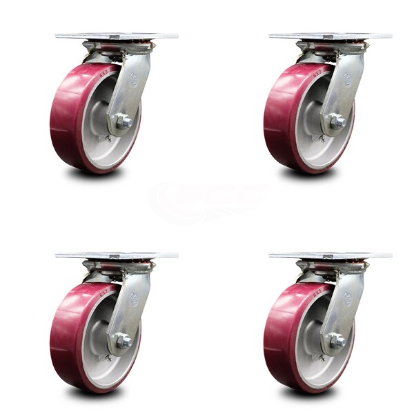 6 Inch Heavy Duty Poly on Aluminum Caster Set with Ball Bearings SCC, 4PK